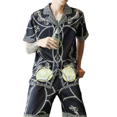 China QUICK DRY pajamas for women factory price homefit textile summer men's sexy silk pajamas silk short sleeve cardigan pajamas for sale