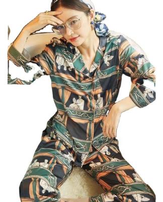 China Fashion QUICK DRY 2Pcs long sleeved home wear silk ladies use satin pajamas wholesale for sale