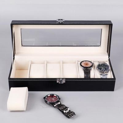 China Leather 6 Slots Leather Black Watch Storage Box Organizer New Mechanical Mens Watch Display Holder Cases Jewelry Gift Box Case for sale