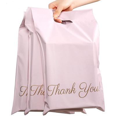 China Safety Pink Thank You Bag Wholesale Portable Plastic Packaging Clothing Bag Express Package Bags Custom Logo for sale