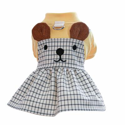 China Viable Manufacturer Small Pet Clothing Dog Suspender Skirt Cat Dress Cartoon Bear Ear Belt Pull Medium Plaid Skirt for sale