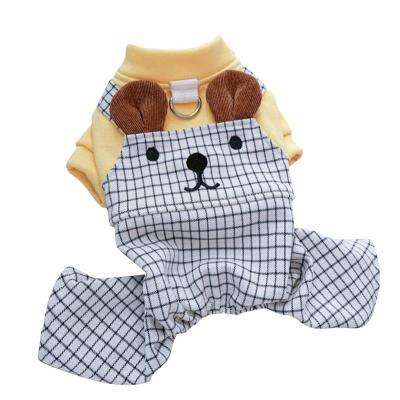 China Viable Manufacturers Wholesale Luxury Small Pet Clothing Cartoon Bear Ears Pull Leash Suspender Pants Medium Plaid Jumpsuits for sale