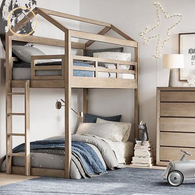 China Modern home bedroom furniture kids decor solid pine wood house shape bunk bed for sale for sale