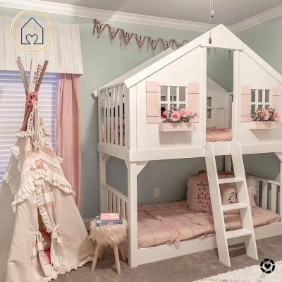 China Beautiful Modern Cheap Price Princess Girls Kids Bedroom Furniture Wooden Home Bunk Bed for sale