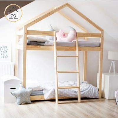 China Wholesale price simple design pine wood house modern easy diy bunk bed with ladder for sale