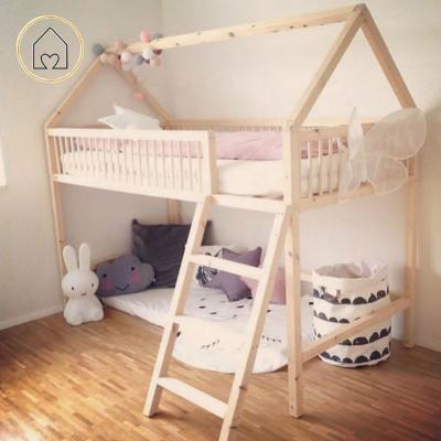 China Modern hot sale cheap price solid pine wood kids play treehouse bedroom ideas plot bed bunk bed for sale