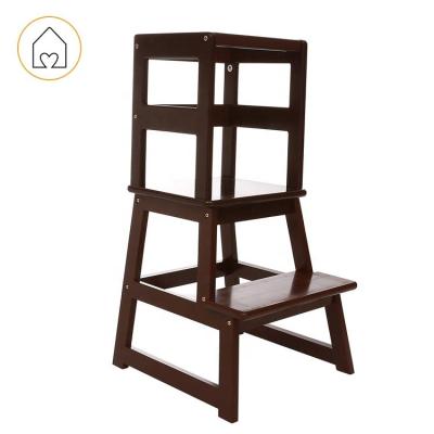 China Mordern dark brown color toddler safety step stool, finger tower, diy learning tower for sale