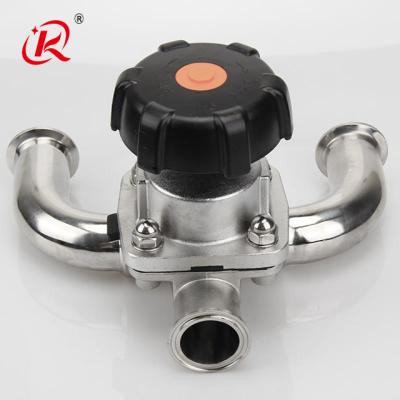 China Hot Sale Dairy Sanitary Flange Stainless Steel Tri Flange Manual 3 Way Diaphragm Valve for sale