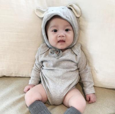 China Autumn Oem Baby Clothing Cute Stripe Baby Romper Ears Romper Baby Spanish Cotton Animal Hat Long Sleeve for sale