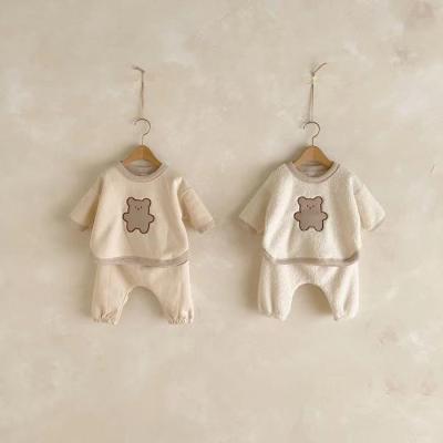 China INS Winter Windproof Toddler Clothes 2PCS Newborn Baby Boy Clothes Cute Bear Fleece Baby Clothing Sets (Old) for sale