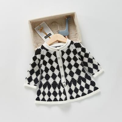 China Sustainable Fall Winter Toddler Clothes Girls Baby Black And White Knit Dress Cardigan Baby Winter Dresses for sale