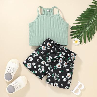 China Petite Daisy Shorts Ribbed Suspender Casual Top Toodler 2 Piece Summer Outfit for Girls Kids Dress Sets for sale