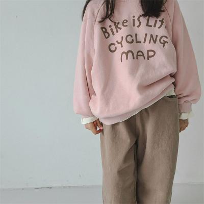 China Children Windproof Letter Crewneck Sweatshirt Batwing Sleeve Fall Blouses Shear Loose Winter Girls Clothing Kids for sale