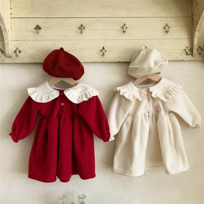 China Fashionable Girls Breathable Winter Clothes Lace Up Lapel Clothes For Kids Flower Bud Sleeve Dress For Kids Girl for sale