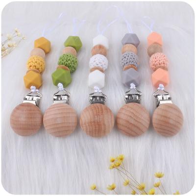 China BPA Free Baby Feeding Supplies Food Grade Silicone Baby Pacifier Chain Octagonal Beads Baby Pacifier Clip for sale