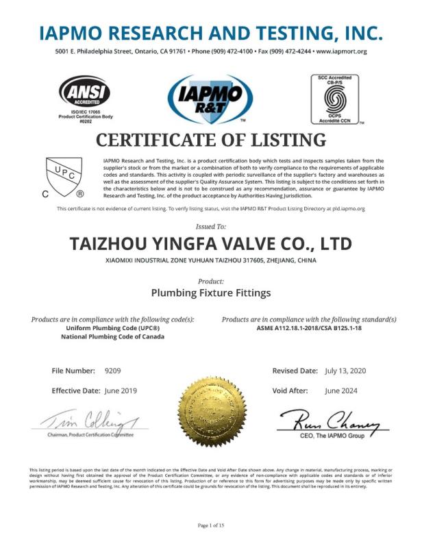 UPC - Taizhou Yingfa Valve Co., Ltd.