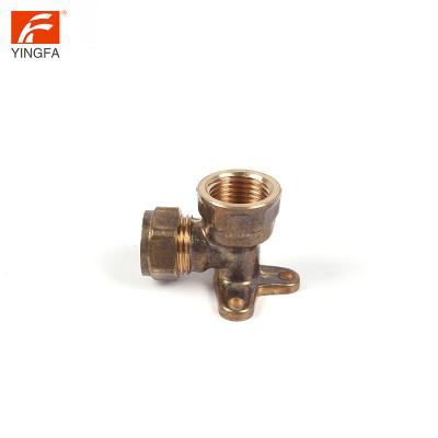 China Easy To Disassemble No Tools Flare Required Brass Wall Plate 6023 Female Thread Compression Elbow For PEX-AL-PEX Pipe for sale