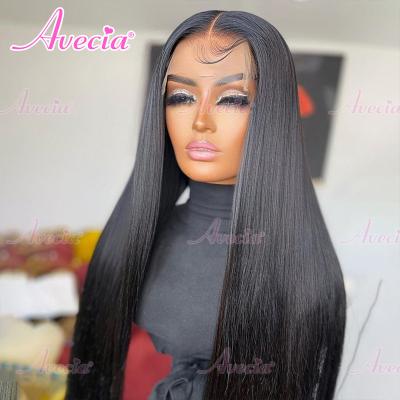 China Body Wave 13*4 Glueless Swiss Lace Frontal Wigs Raw Virgin Indian Human Hair Lace Wigs Cuticle Aligned Silky Straight Lace Front Wig for sale