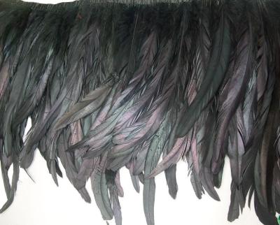 China Black Rooster Cock Coque Feather Trim With Satin Ribbon Tapes And Chicken Feather for sale