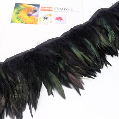 China Black Coque Feather Fringe Trim With Satin Ribbon Shipping Via FedEx 4-6 Inches for sale