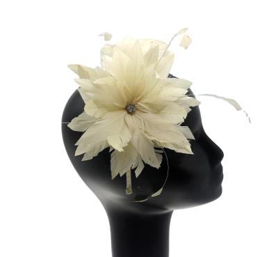 China 15x30cm Stripped Goose White Feather Fascinator Headdress For Earth Day Occasion for sale