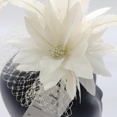 China 15x30cm Stripped Goose Feather Flower , White Feather Headpiece Millinery Supplies for sale