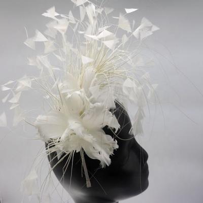 China Stripped Goose Feather Headpiece , Feather Flower Fascinator With Wire Accessory for sale