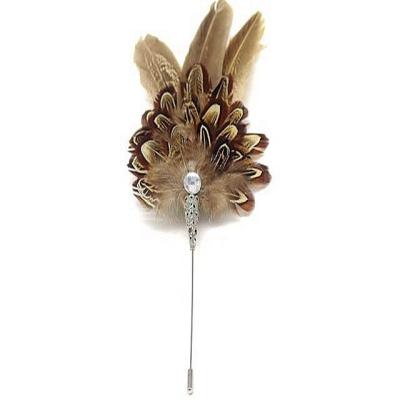 China Year Occasion Pheasant Feather Brooch With Hat Pin 5x15Cm Size Option for sale