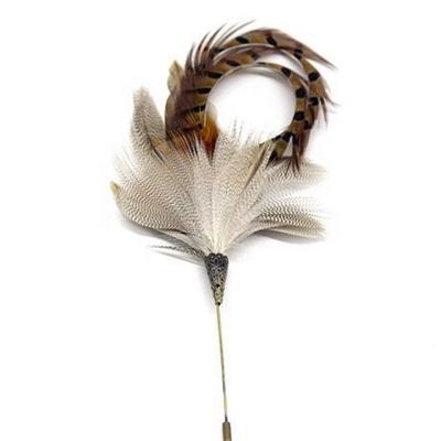 China 6*20 cm Ringneck Pheasant Feather Brooch with Wire Accessory Stylish and Elegant for sale