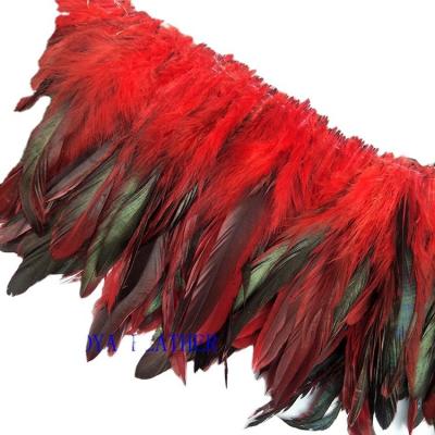 China 1 Yard Length Party Decoration Strung Rooster Coque Feather with Satin Ribbon Tape for sale