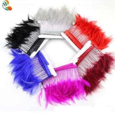 China Dyed Pattern Party Decoration Stripped Hackle Feather Fringe Trimming with Satin Ribbon Tapes for sale