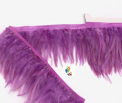 China Stretch Saddle Hackle Feather Fringe Trimming with Satin Ribbon Tapes in Dyed Pattern for sale