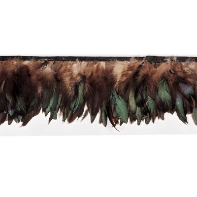 China 4-6 Inch Party Decoration Chicken Feather Fringe With Satin Ribbon Tape for sale