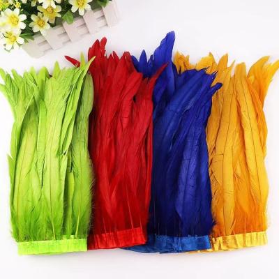 China 10-12inch Coque Feather Fringe Trim with Satin Ribbon Tape Affordable and Stylish for sale