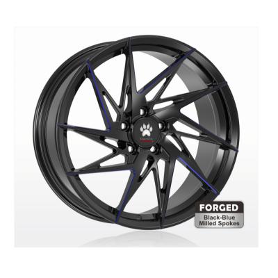 China 6061 T6 Aluminum Most Popular Model R05T11 Black-Blue Milled Spokes Forged Universal 6061 Wheel 5 Hole Touring Car Wheels Rim for sale