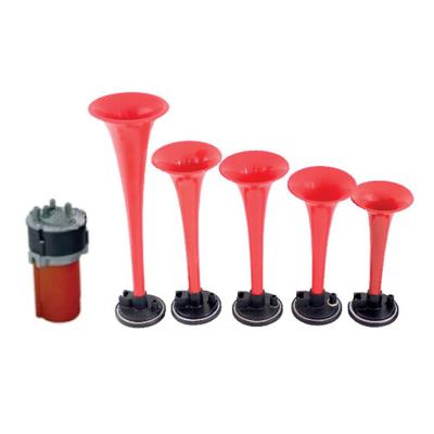 China Car Horn Air Horn Kit Red 5 Pipes Trumpet With Compressor Super Loud For Car Truck Van Train Universal 12/24V Refit Horn for sale