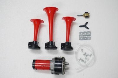 China Red Air Horn Kit Three Pipes Trumpet 12/24V For Truck Boat Universal Car Horn Super Loud Plastic Air Horns For Refitting for sale