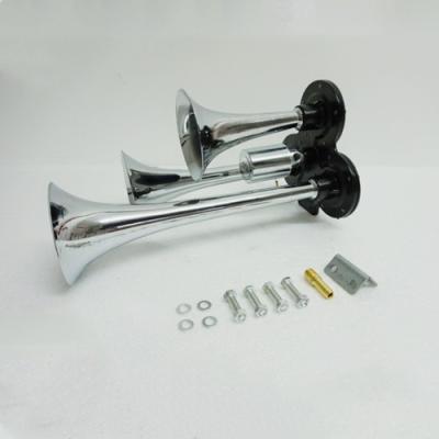 China Universal Chrome Air Horn Kit Three Pipes Trumpet 12/24V For Truck Boat Super Loud Refitting Car Horn for sale