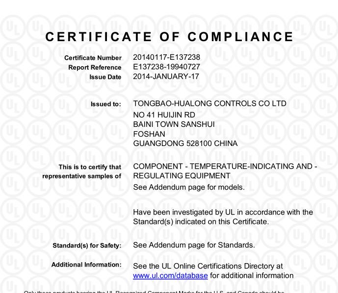 UL - Foshan Tongbao-Hualong Controls Co.,ltd.