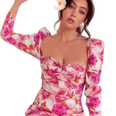 China Anti-Static Women Long Sheath Floral Dress Sexy Hip Dress for sale