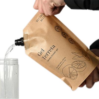 China Custom Kraft Paper Pouch Stand Up Pouch With Spout Water Bags With Spout For Liquid Products for sale