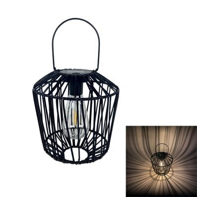 China New Design Plant Garden Black Plastic Metal Rattan Solar Led Lamp Light With Edison Bulb Outdoor Garden Decoration for sale