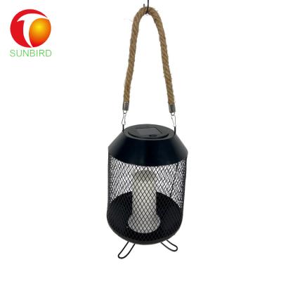 China Garden Hanging Solar Flame To Perform Outdoor Mesh Metal Lantern With Flame LED Dancing Solar Dancing Light And Stand for sale