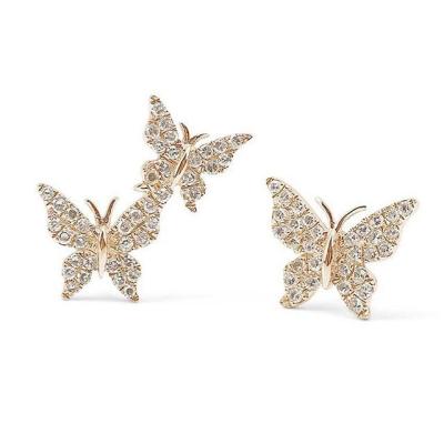 China Environmental Friendly Silver Base 14k Gold Plated 2 Mircons Gold Vermeil Stud Butterfly Earrings Zircon Earrings for sale