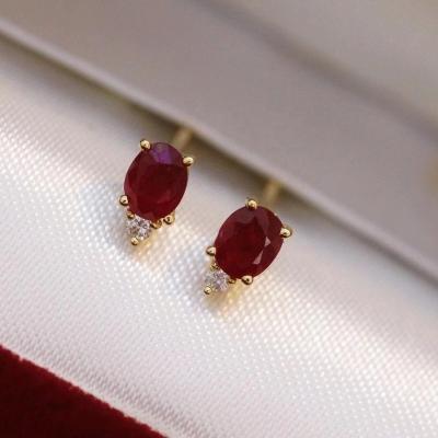 China Customized TRENDY 18K Ruby Stud Earrings Customized Natural Ear Studs Earrings For Women for sale