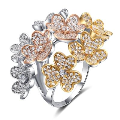 China Silver Gold Plated 925 Sterling Silver Big Zirconia Flower Ring 925 Sterling Silver for sale