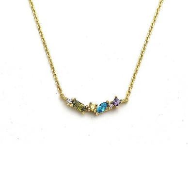 China Trendy Emerald Stone Necklace Wholesale Gold Vermeil Necklace for sale