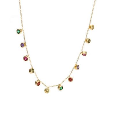 China 2019 Top Selling Fashionable Gold Rainbow Choker Necklace Colored Gemstone Brass Plated Necklace for sale