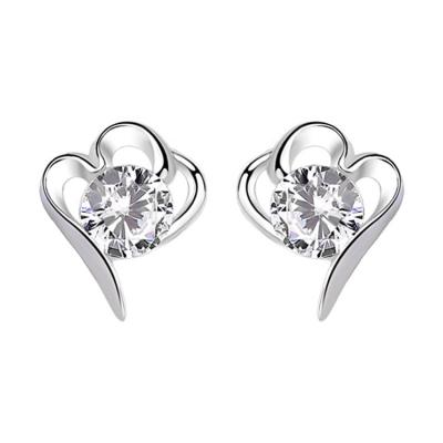 China fashion s925 cute silver zircon earrings heart cute 925 silver earrings jewelry for sale