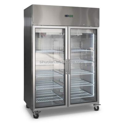 China 2 Doors Upright Freezer Glass Door Stainless Steel Commercial Refrigerator Deep Freezers Combo Chiller Fridge for sale